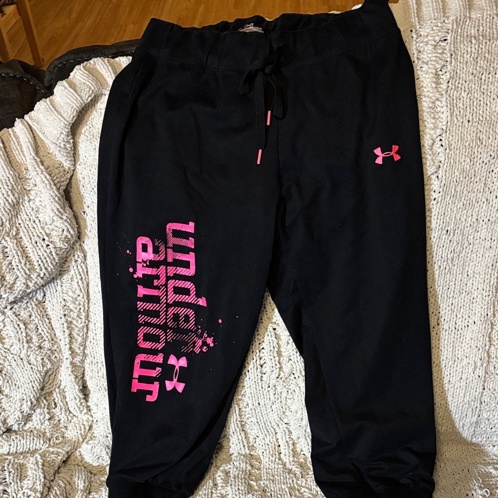 Under Armour Black Cropped Pants with Pink Logo